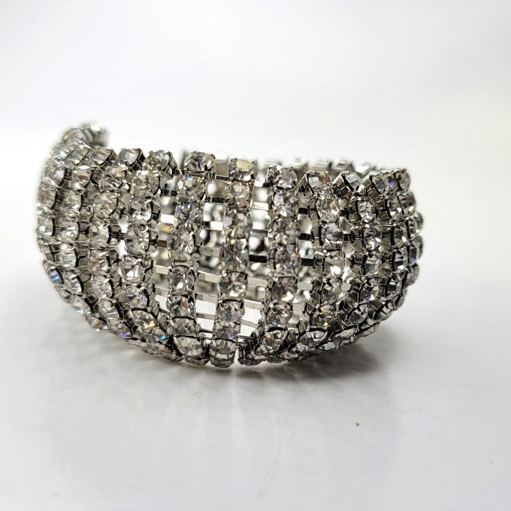 Vintage Rhinestone Wide Bracelet Cuff - Picture 6 of 14